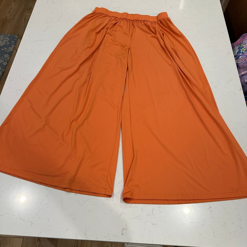 SHEIN Curve Womens 2XL Orange Wide Leg Palazzo Pants Elastic Waist Flowy